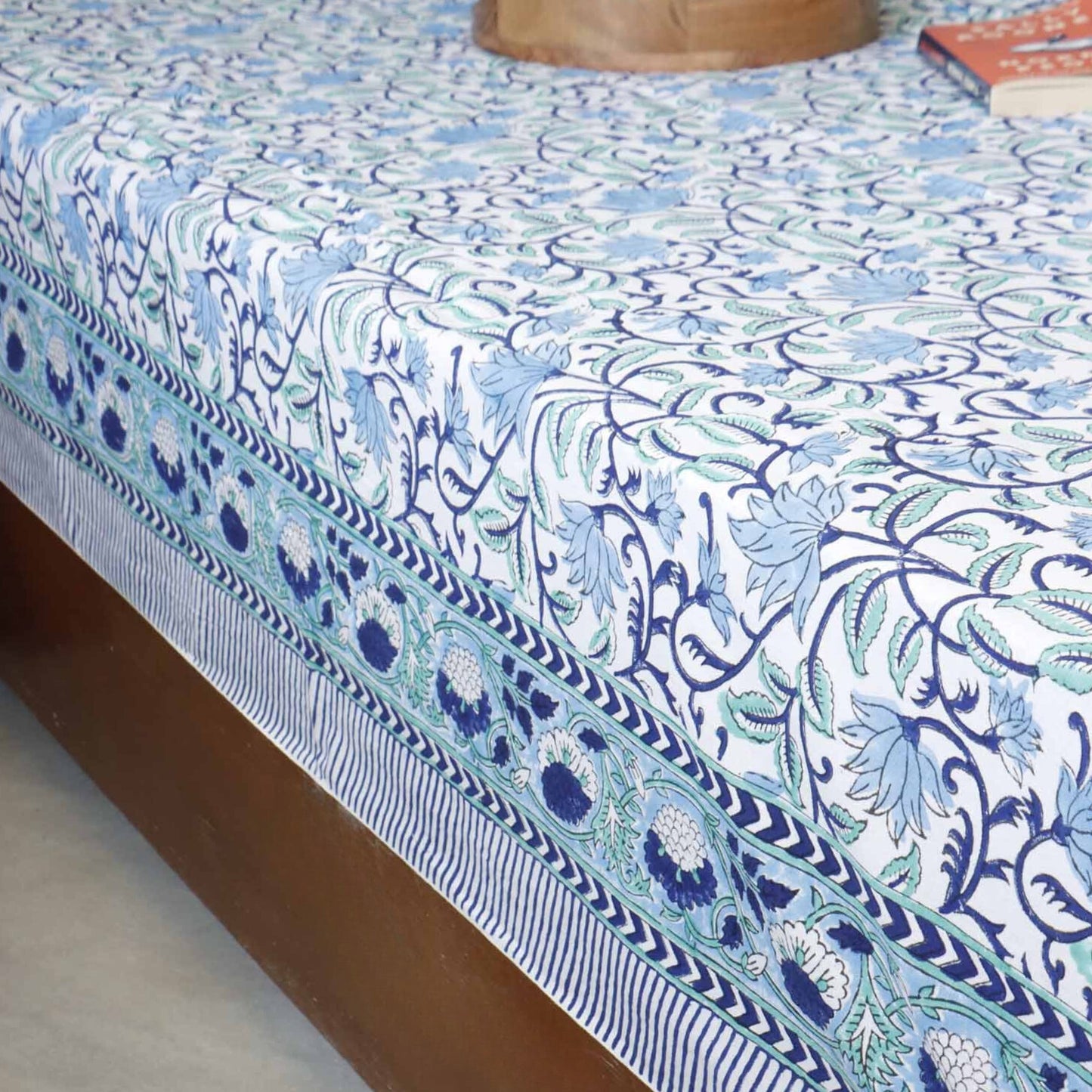 Pakiza Blue - Hand block Bedsheet (108x108 Inches)