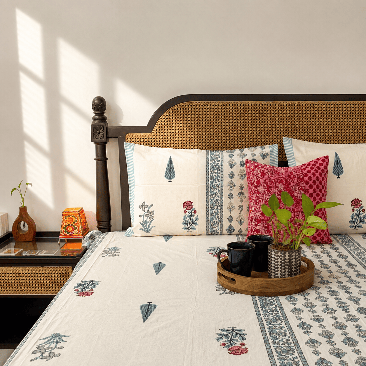 Aafreen Blue - Flat I Fitted Bedsheet (108x108 Inches)