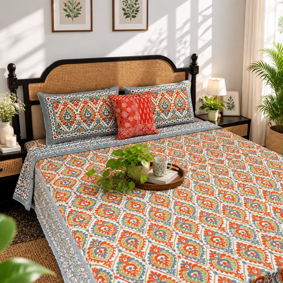 Dohar Bedding Set - Ikkat Orange