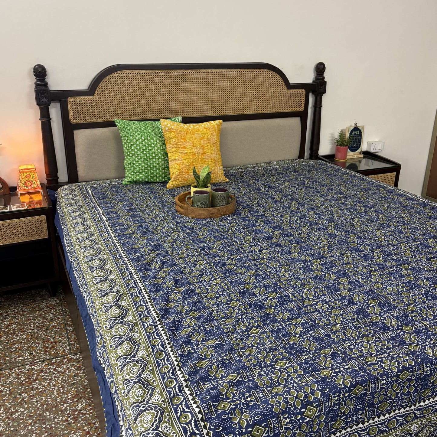 Ajrakh Blue - Kantha stitch Bedcover (90x108)