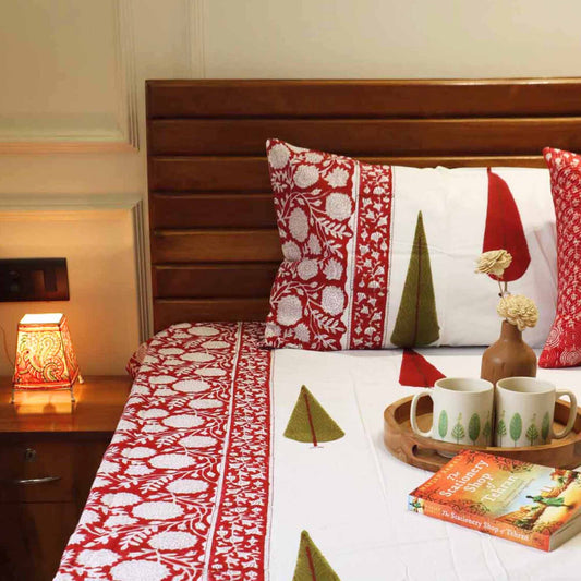 Red Pine - Hand block Bedsheet (108x108 Inches)