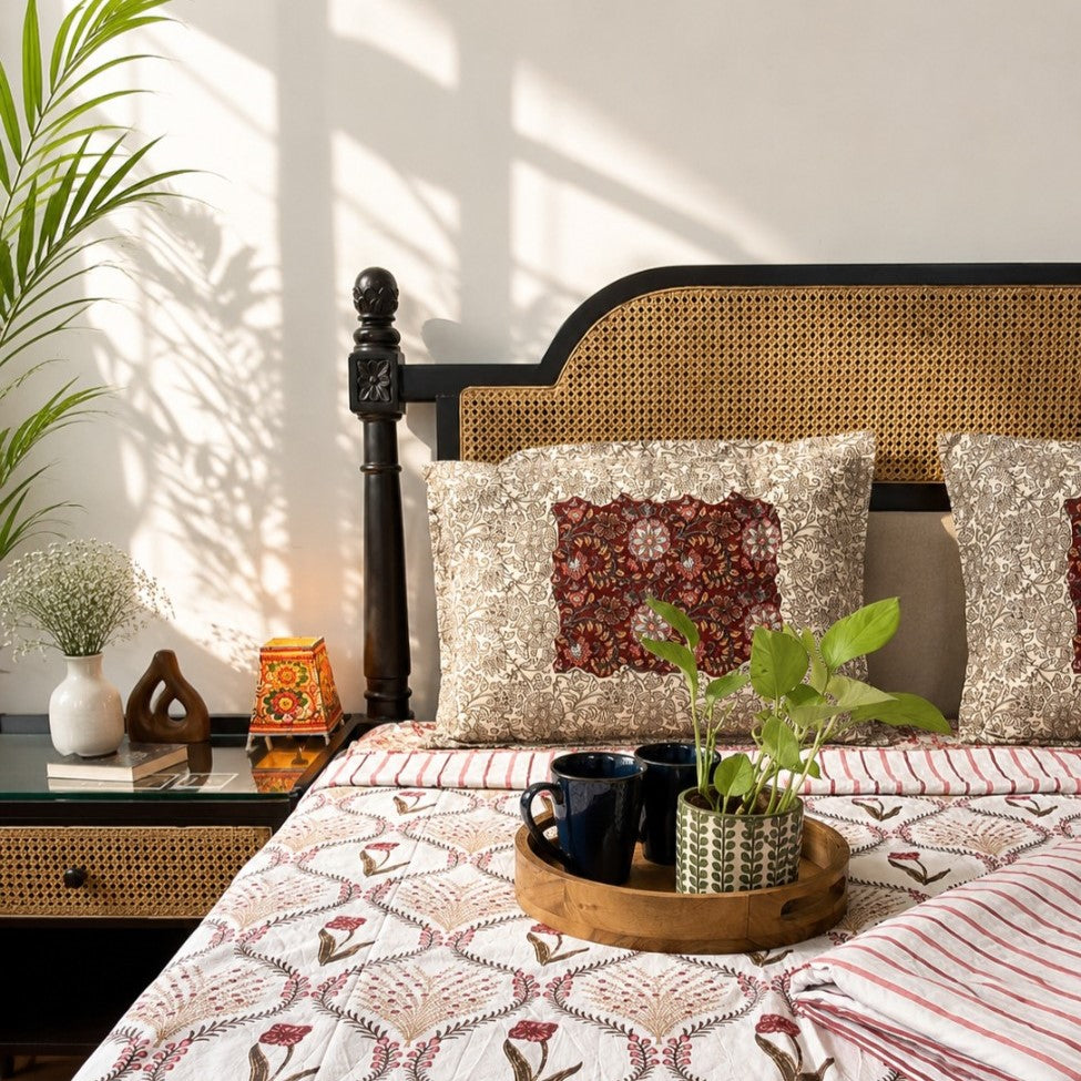 Pair of Single Bed Reversible Mul Dohar - Kyaari Red