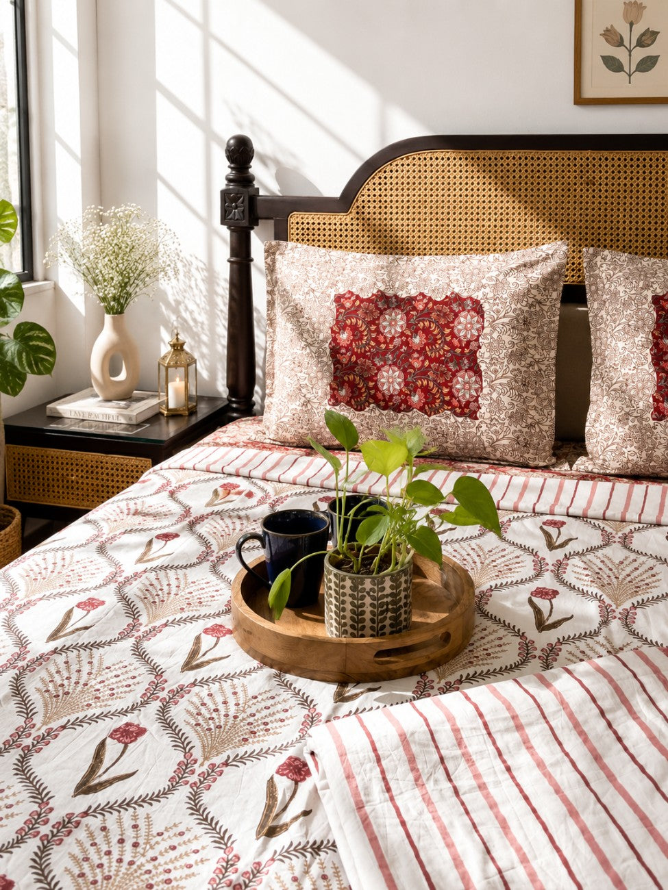 Pair of Single Bed Reversible Mul Dohar - Kyaari Red