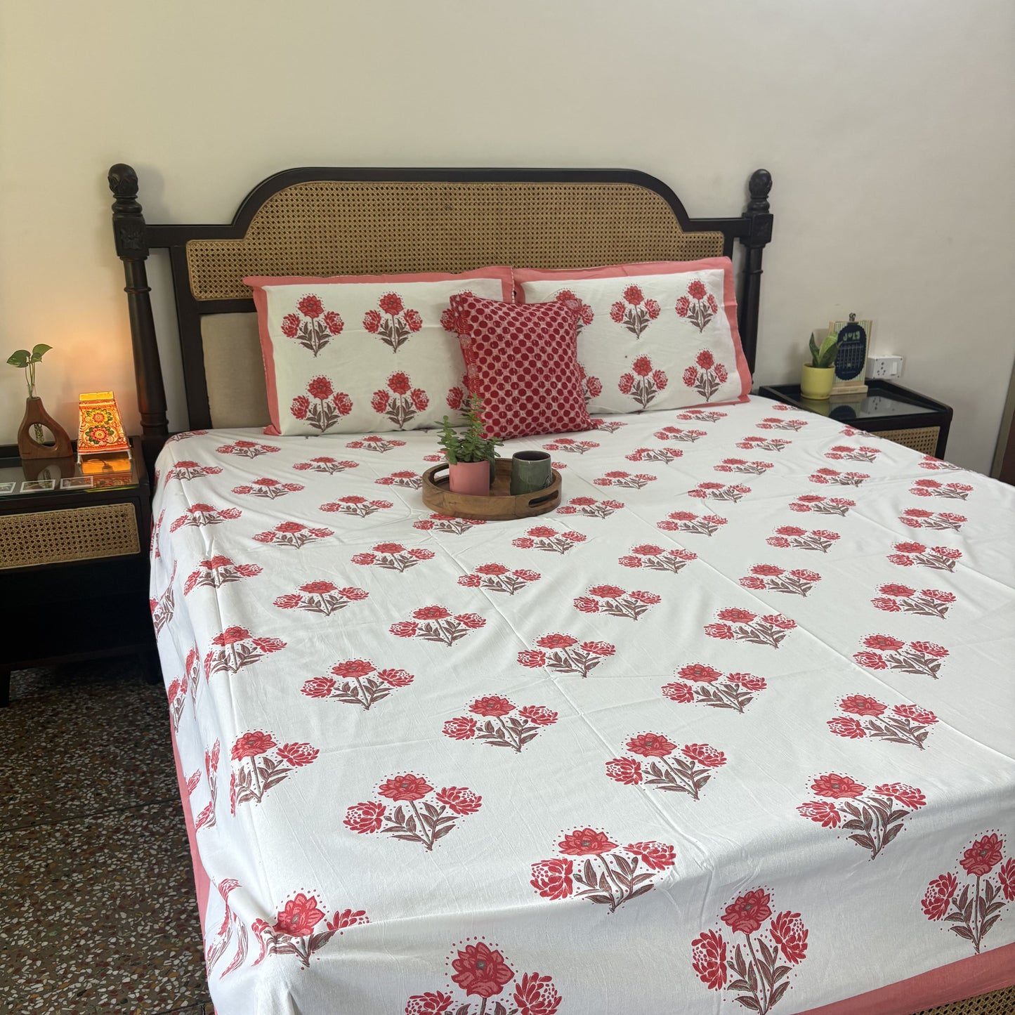 Gulistan Red - Flat I Fitted Bedsheet (108x108 Inches)
