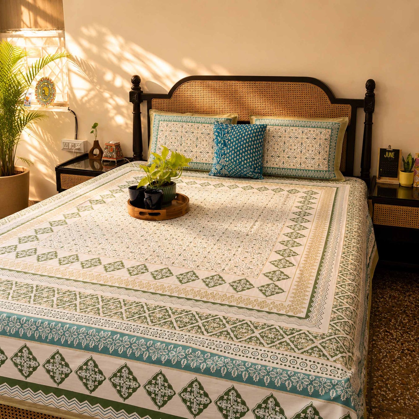 Meghal - Blue – Flat I Fitted Bedsheet (108x108 Inches)