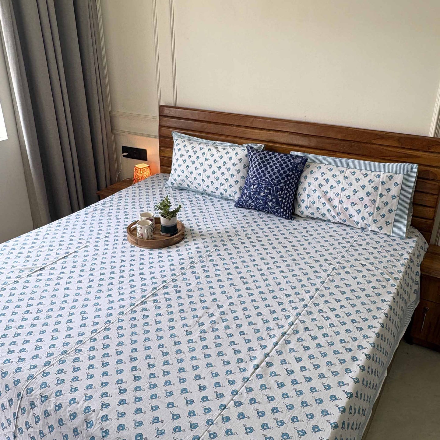 Blue Bird – Hand Block Print Bedsheet (90x108 Inches)