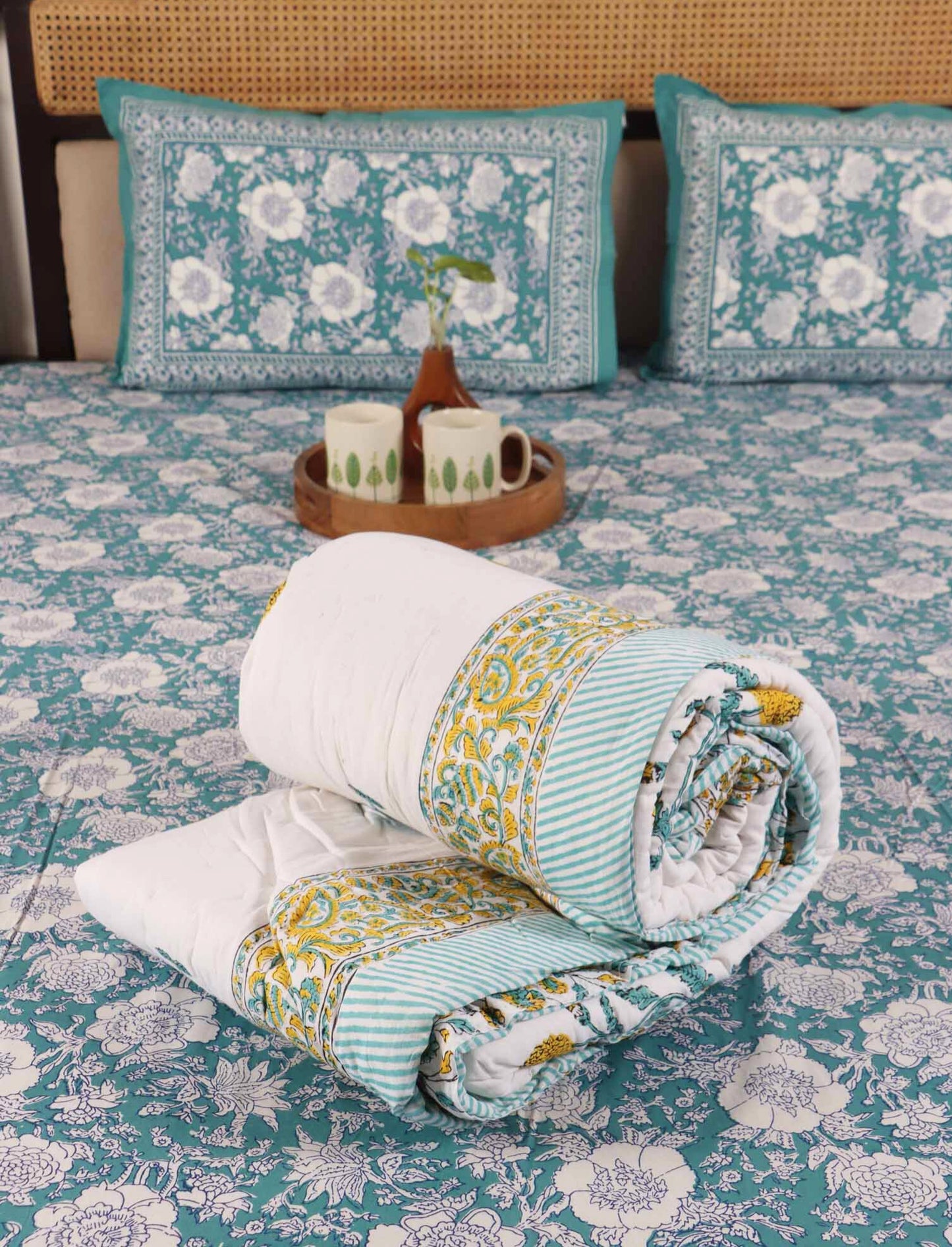 Genda - Handblock Single Bed Quilt