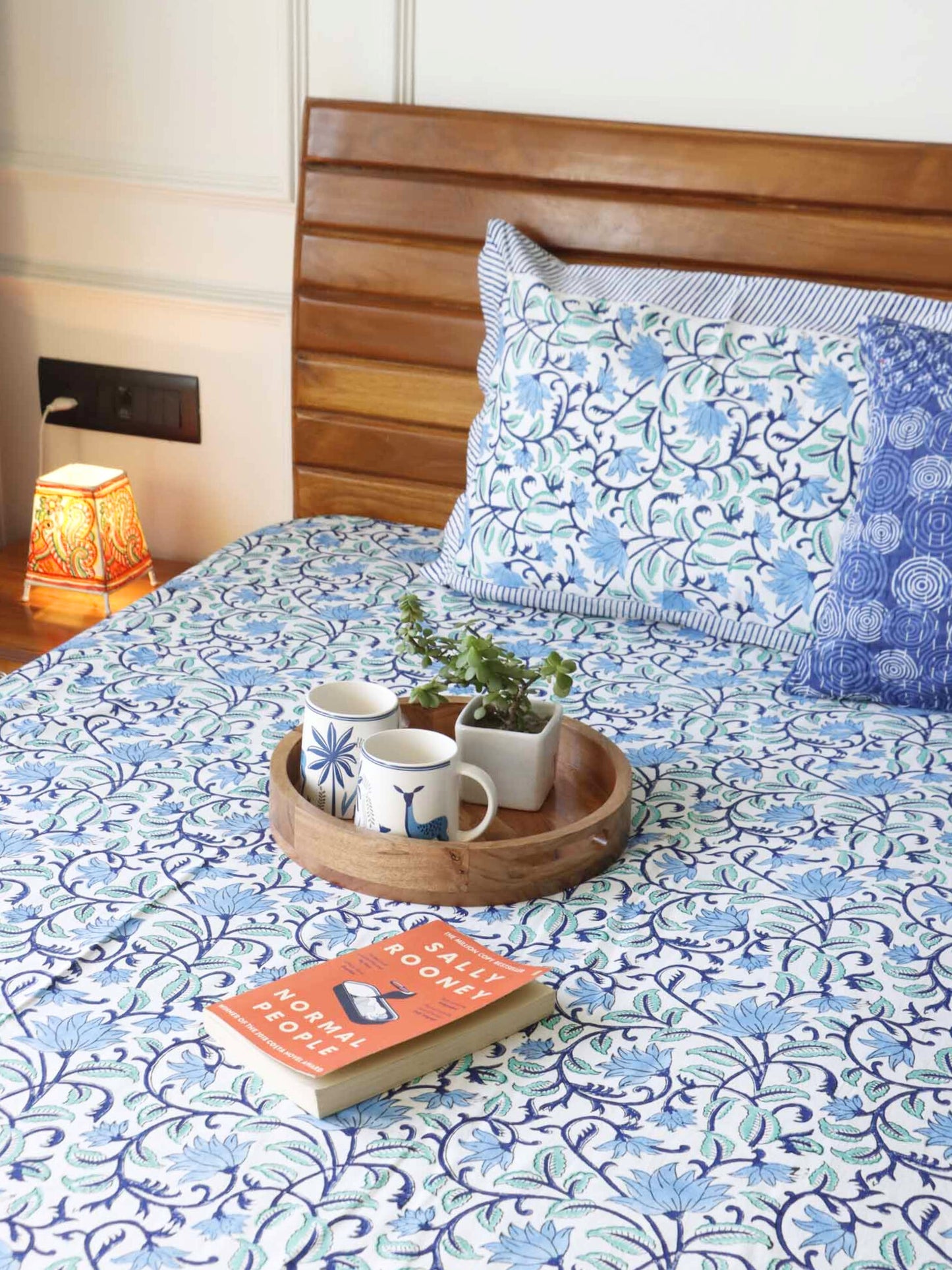 Pakiza Blue - Hand block Bedsheet (108x108 Inches)