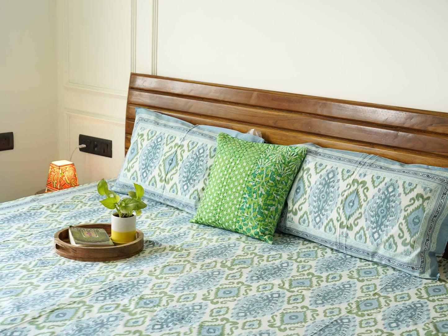 Ikkat - Blue - Flat/Fitted Bedsheet (90x108 Inches)