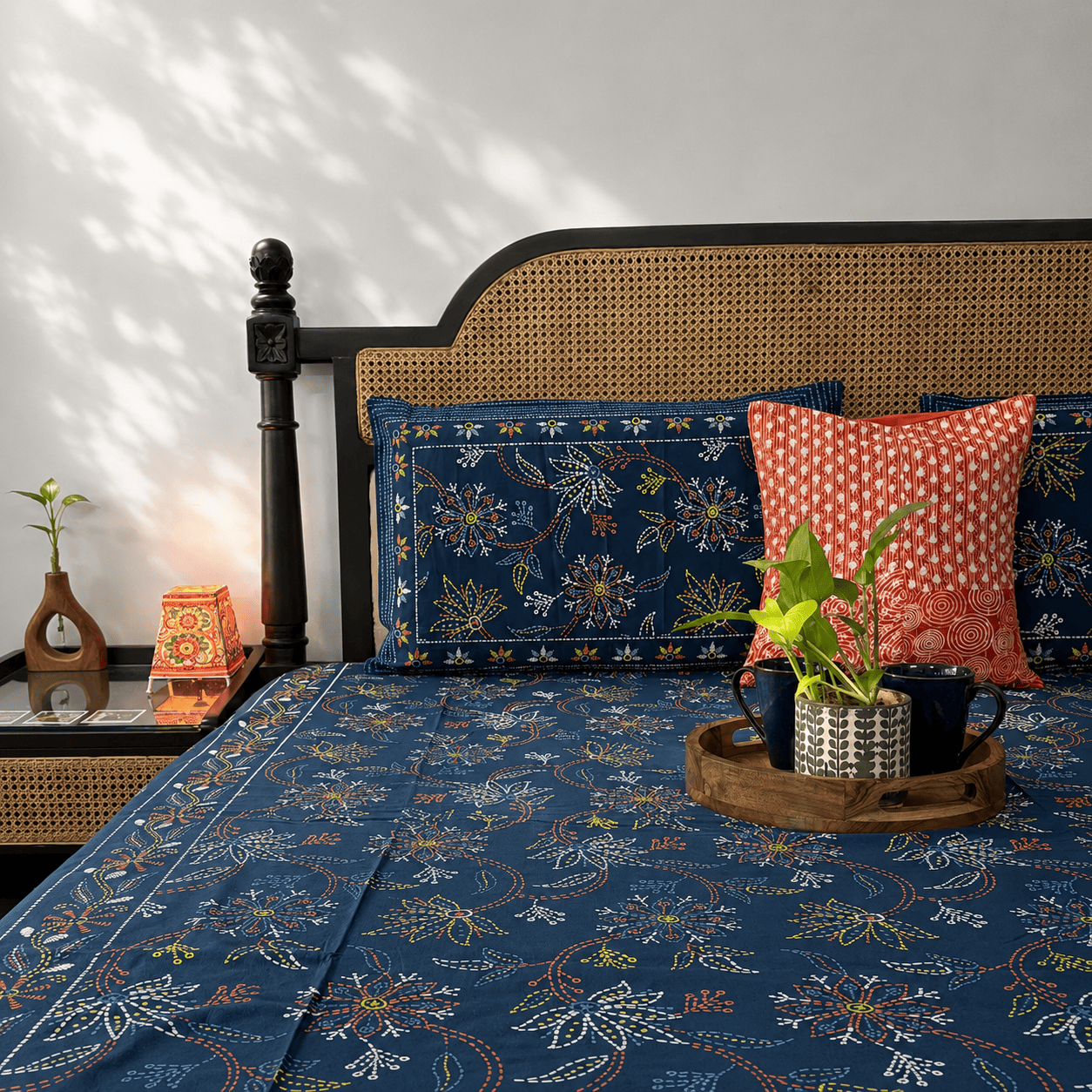 Kalamkari Rangeeli - Flat I Fitted Bedsheet (108x108 Inches)