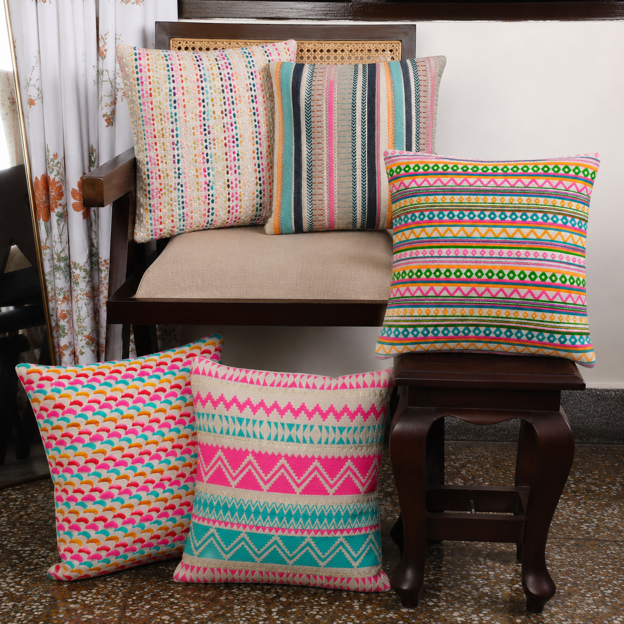 Playful Palette - Set of 5 Jacquard Cushion Cover