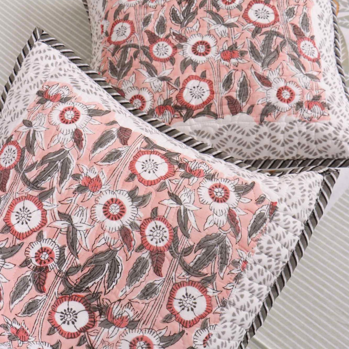 Mallika - Quilted Handblock Cushion Cover