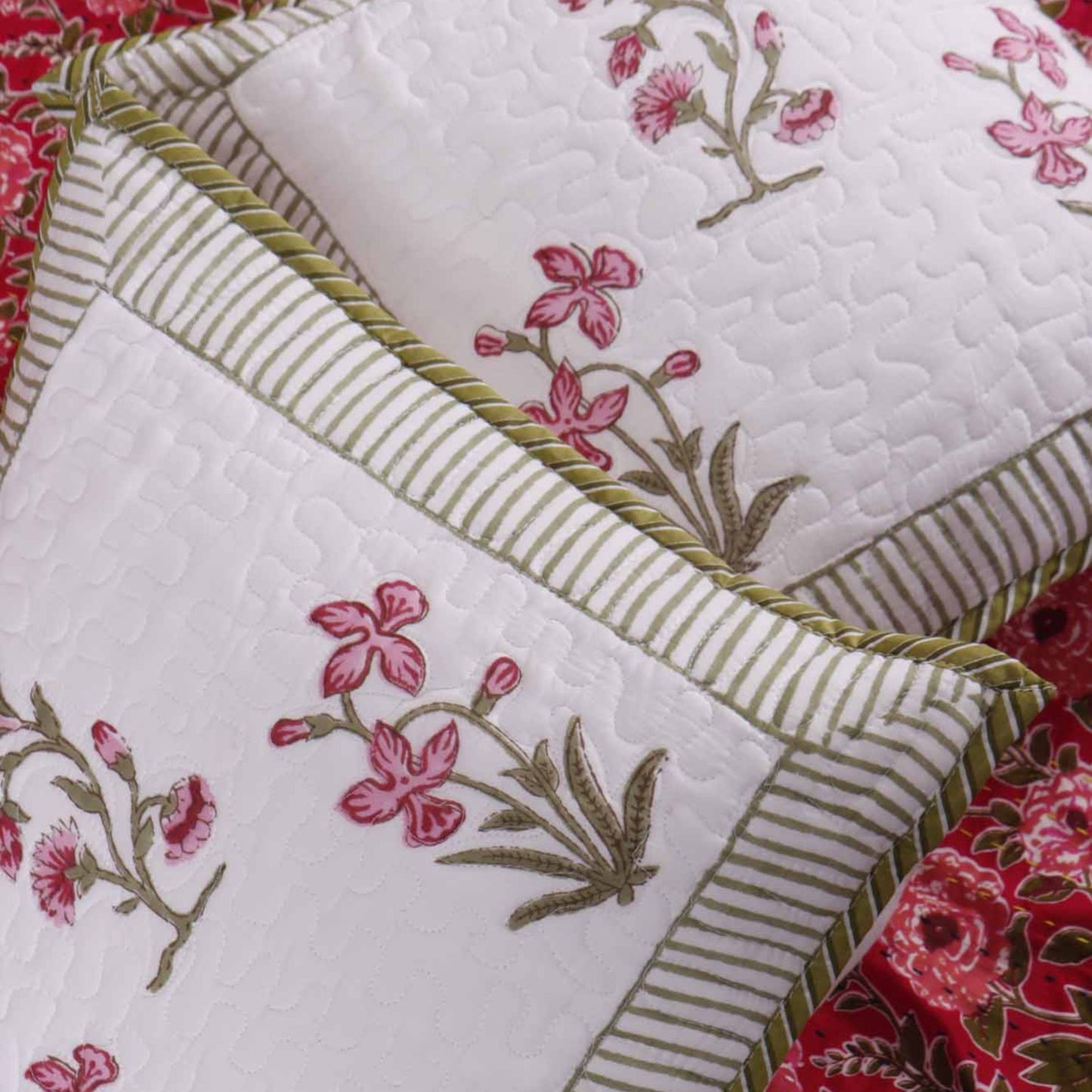 Rukmini - Quilted Handblock Cushion Cover