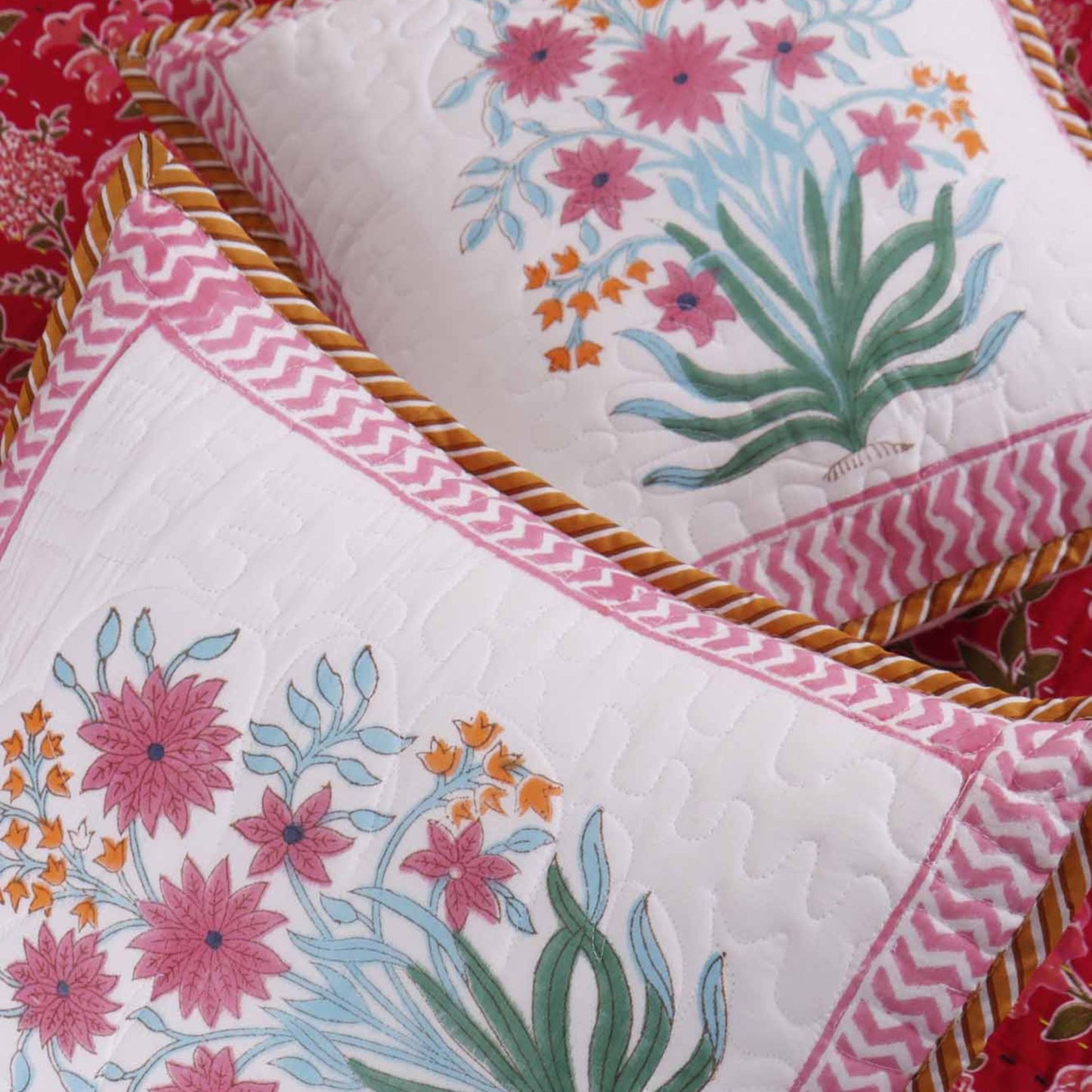Chandramallika - Quilted Handblock Cushion Cover