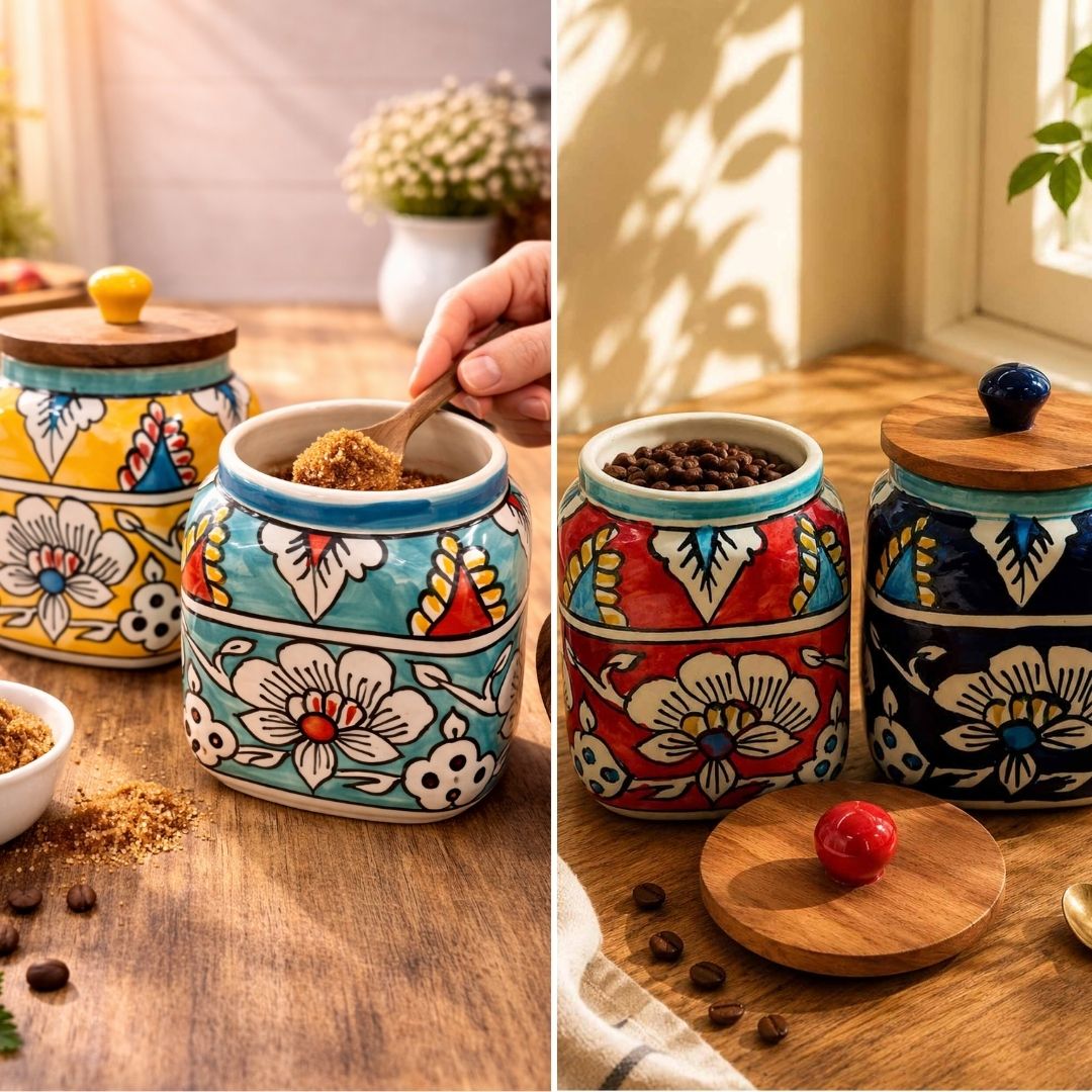 Hand Painted Ceramic Air Tight Storage Jars – Set of 4✨