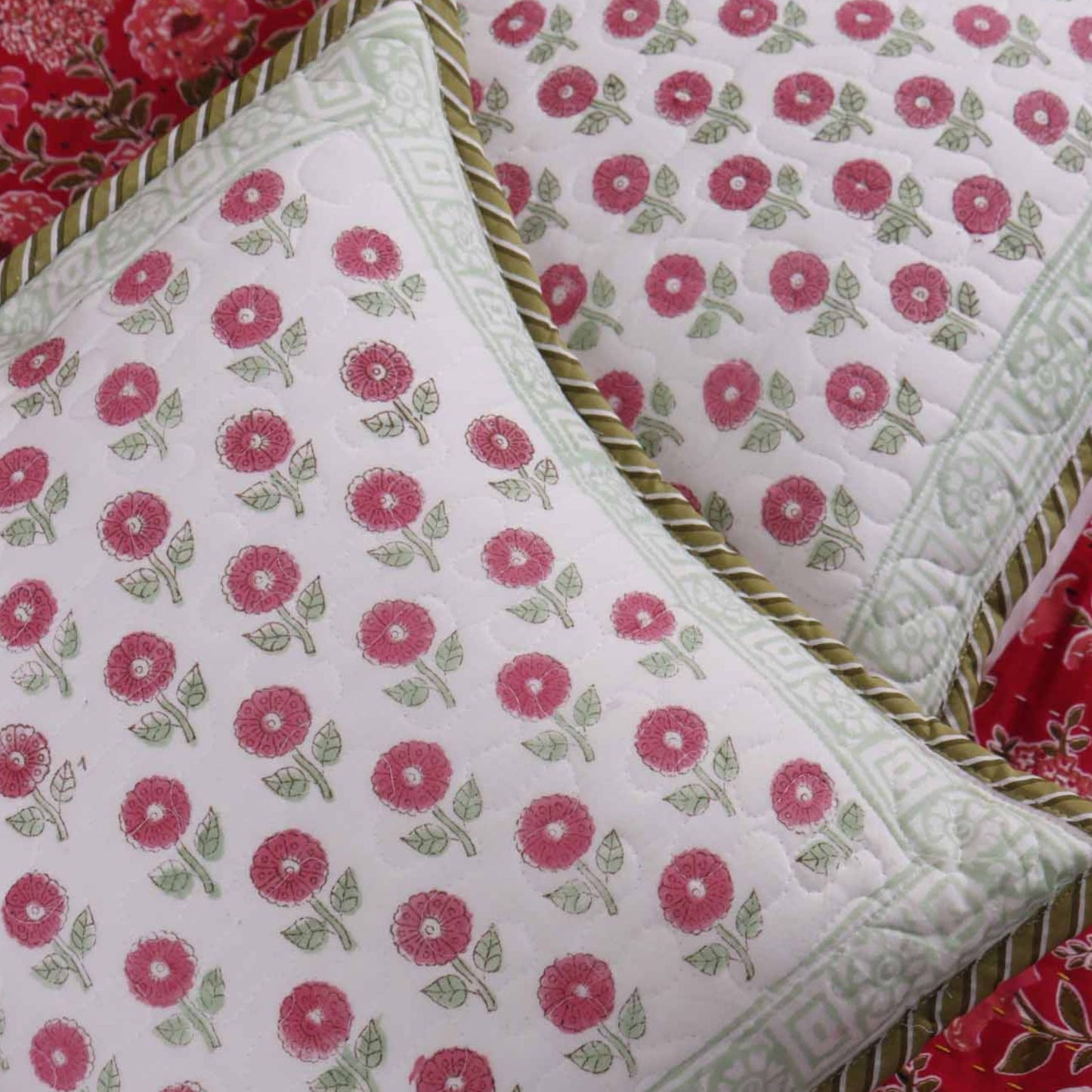 Asmi - Quilted Handblock Cushion Cover