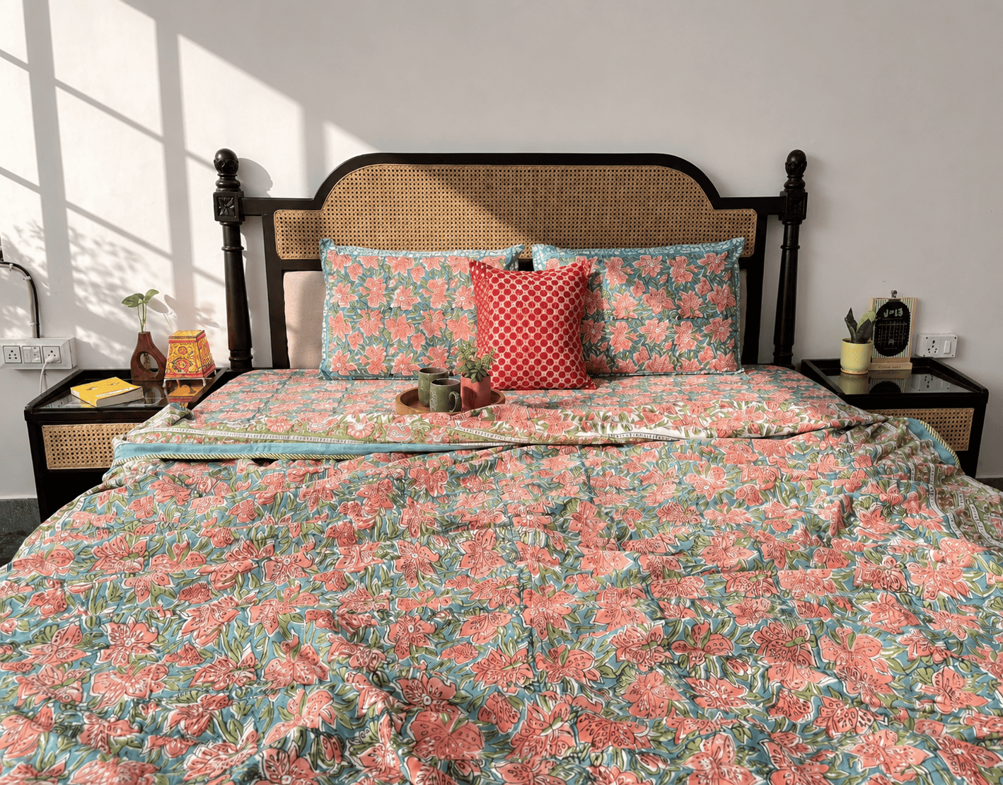 Double Bed Block Print Reversible Mul Dohar - Rajnigandha