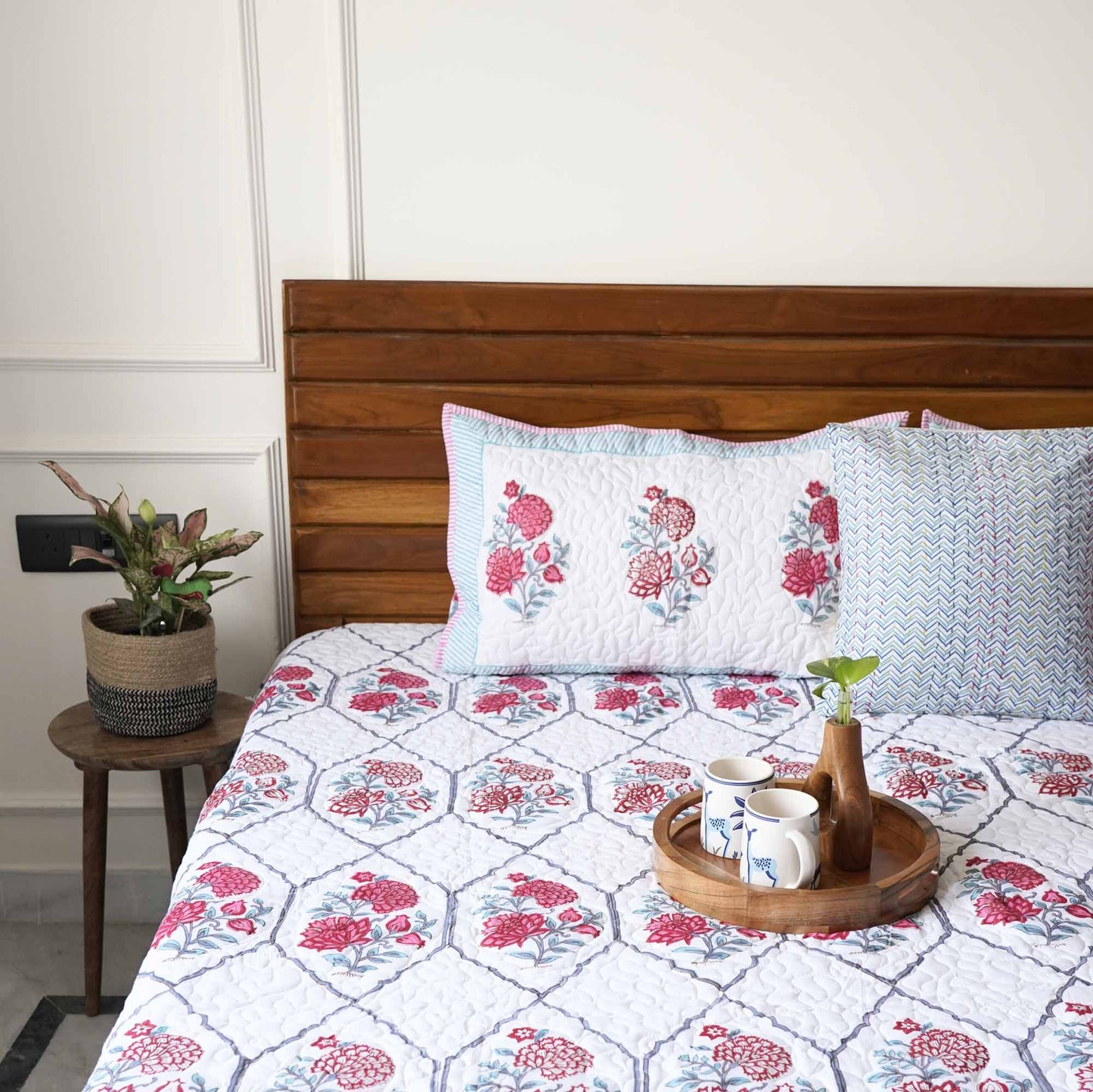 Gul Mehndi - Quilted and Reversible Handblock Bedcover I Comforter