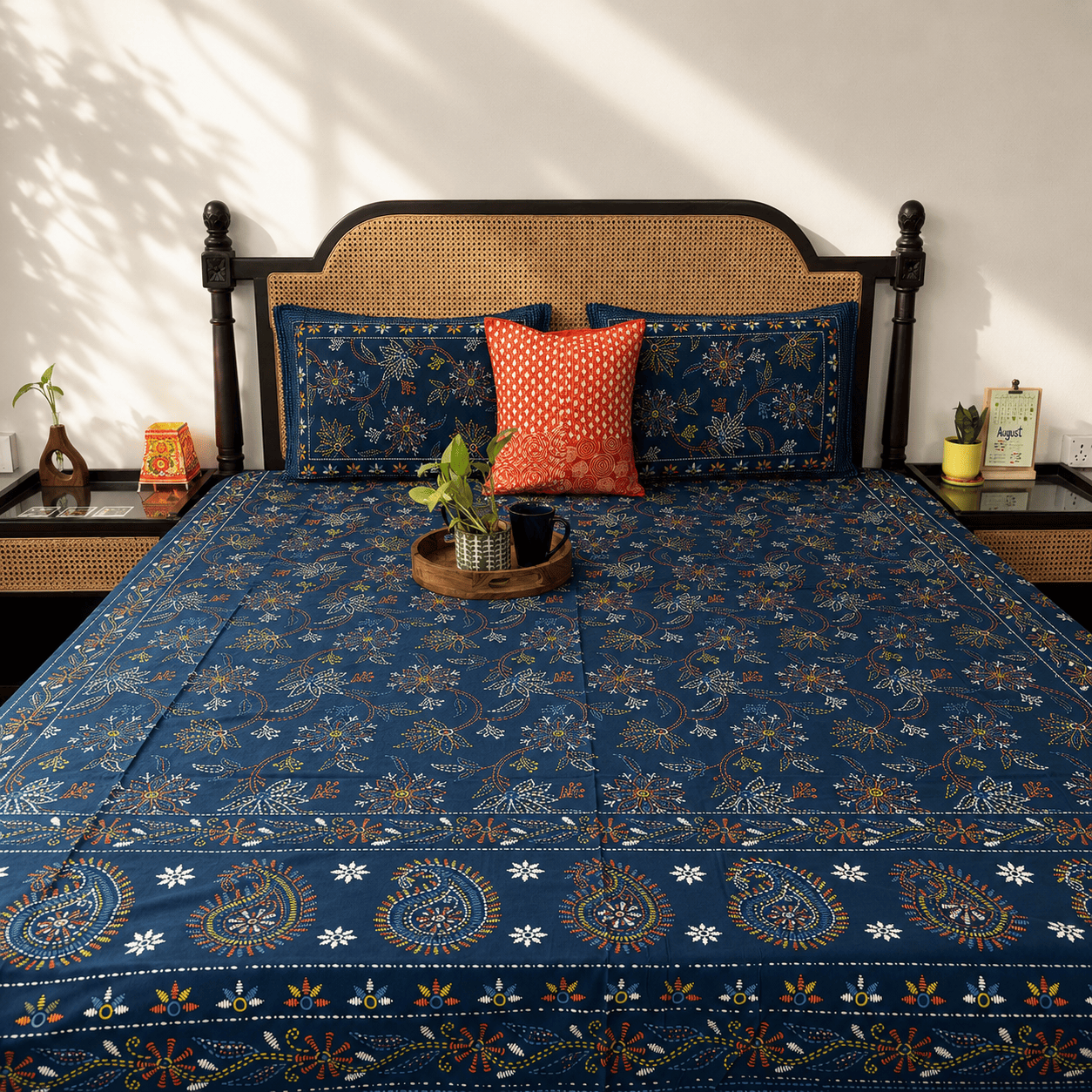 Kalamkari Rangeeli - Flat I Fitted Bedsheet (108x108 Inches)