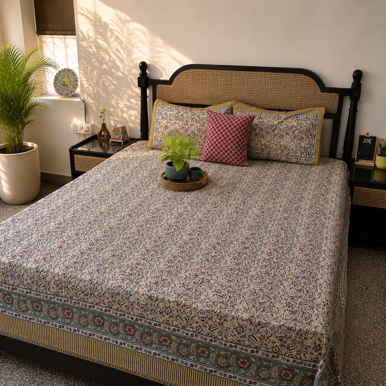 Phulwari Yellow - Flat I Fitted Bedsheet (90x108 Inches)