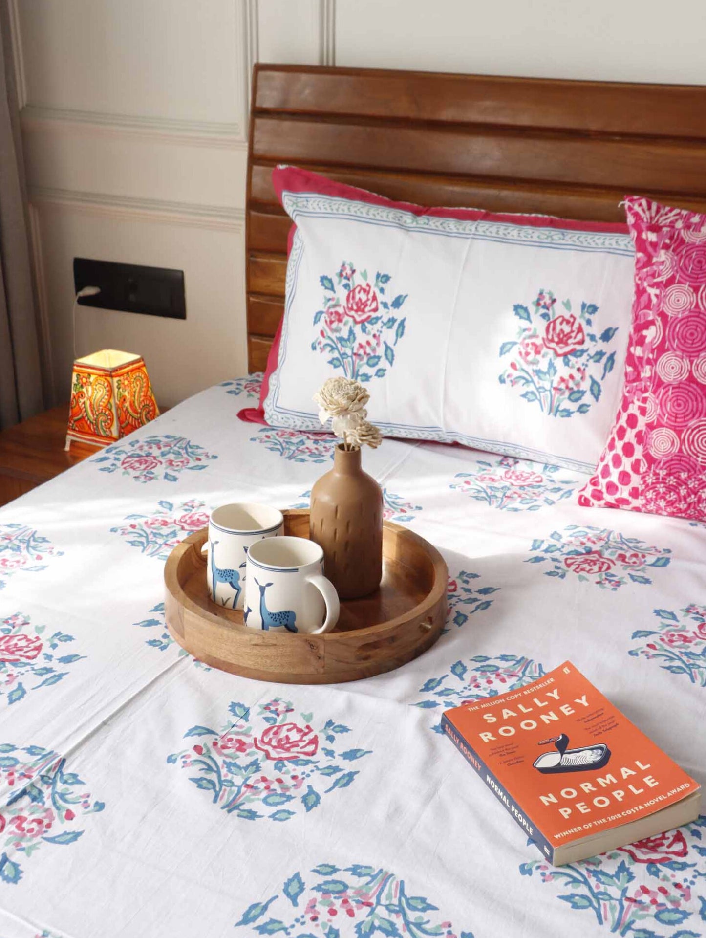 Pink Rose - Flat I Fitted Bedsheet (100x108 Inches)