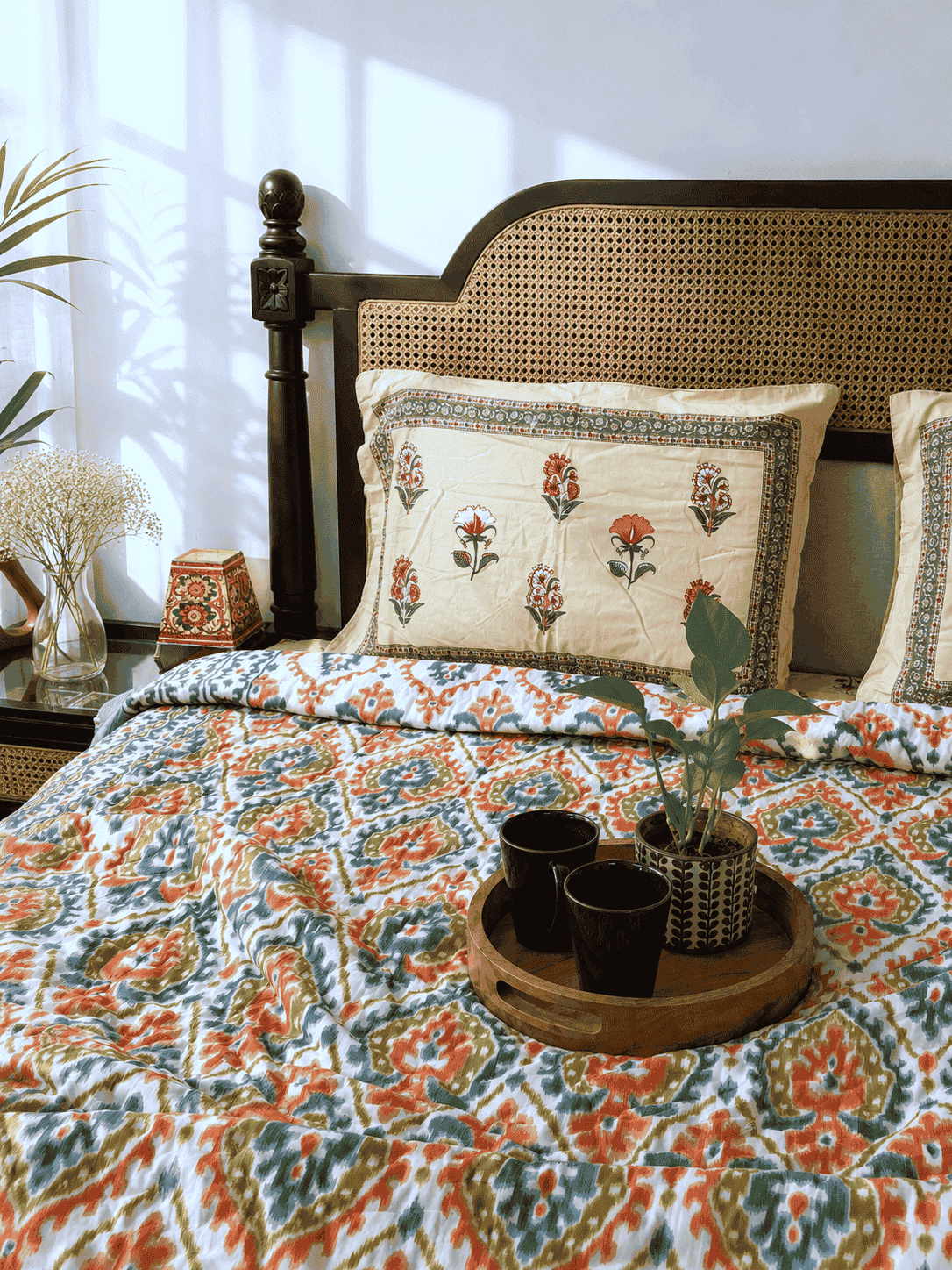 Ikkat Orange - Double Bed Razai/ Comforter