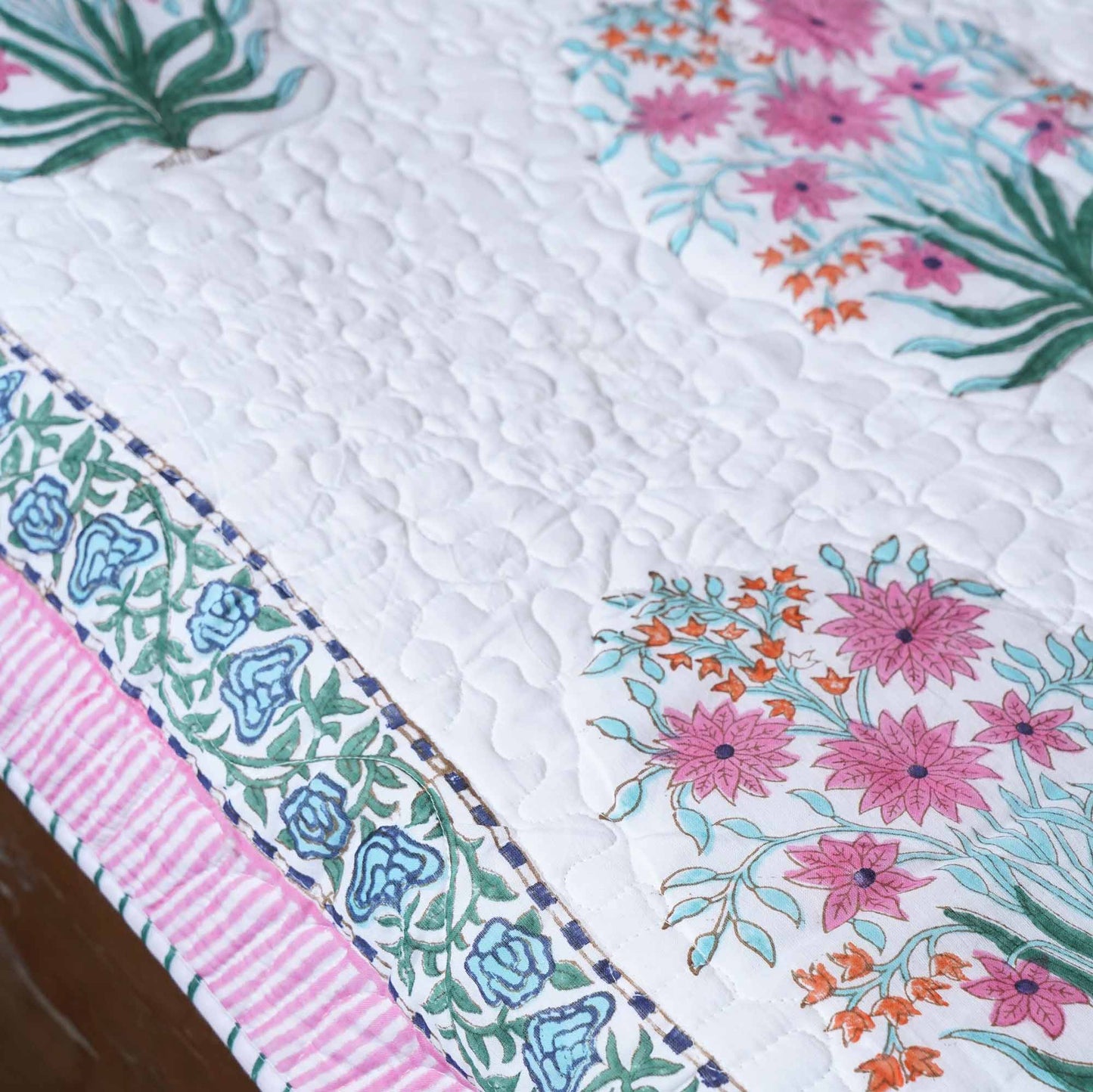 Chandramallika - Quilted and Reversible Handblock Bedcover I Comforter