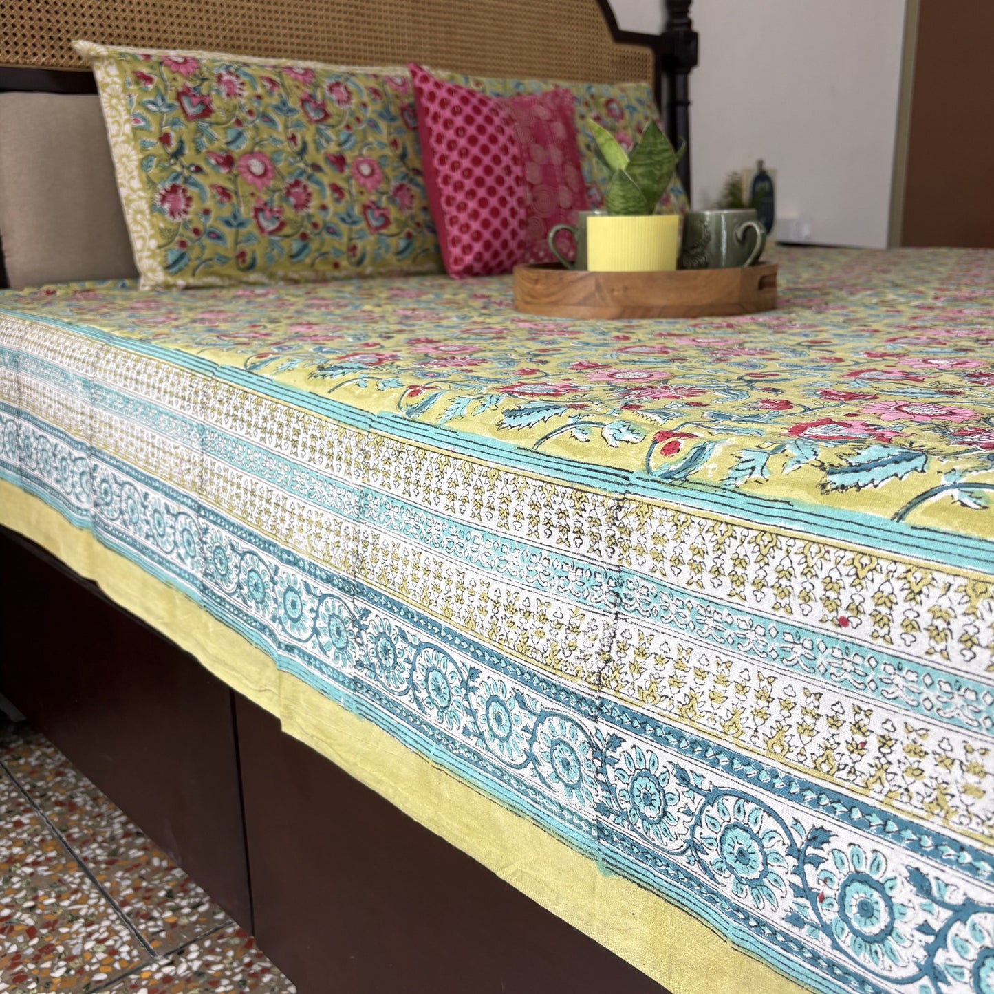 Noor-E-Mehndi - Handblock Bedsheet (90 x 108 inches)