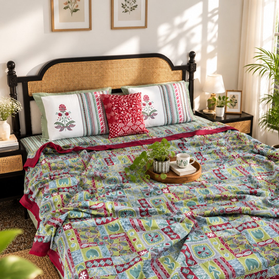 Double Bed Reversible Mul Dohar – Abstract Pink