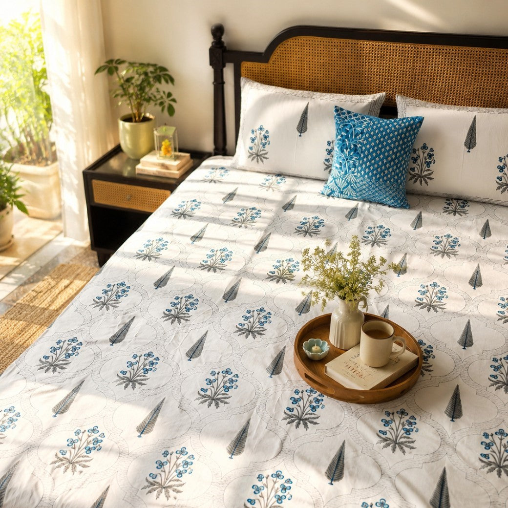 Nazakat Blue – Flat I Fitted Bedsheet (108x108 Inches)