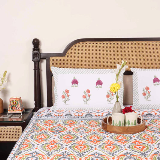 Double Bed Reversible Mul Dohar – Ikkat Orange