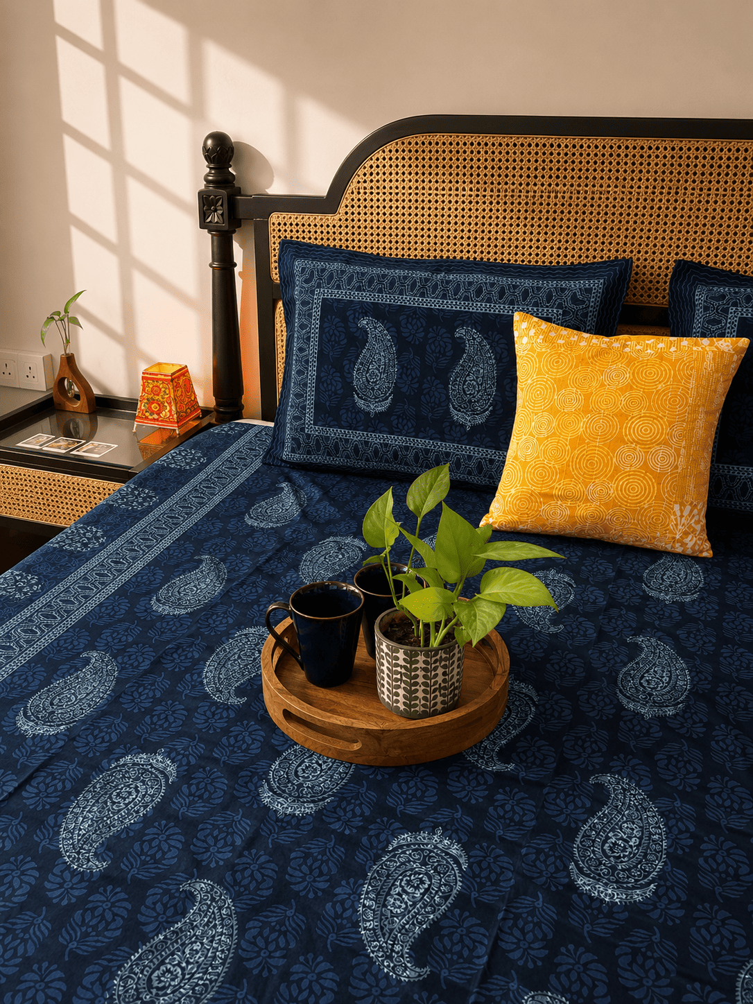 Indigo Paisley - Flat I Fitted Bedsheet (90x108 Inches)