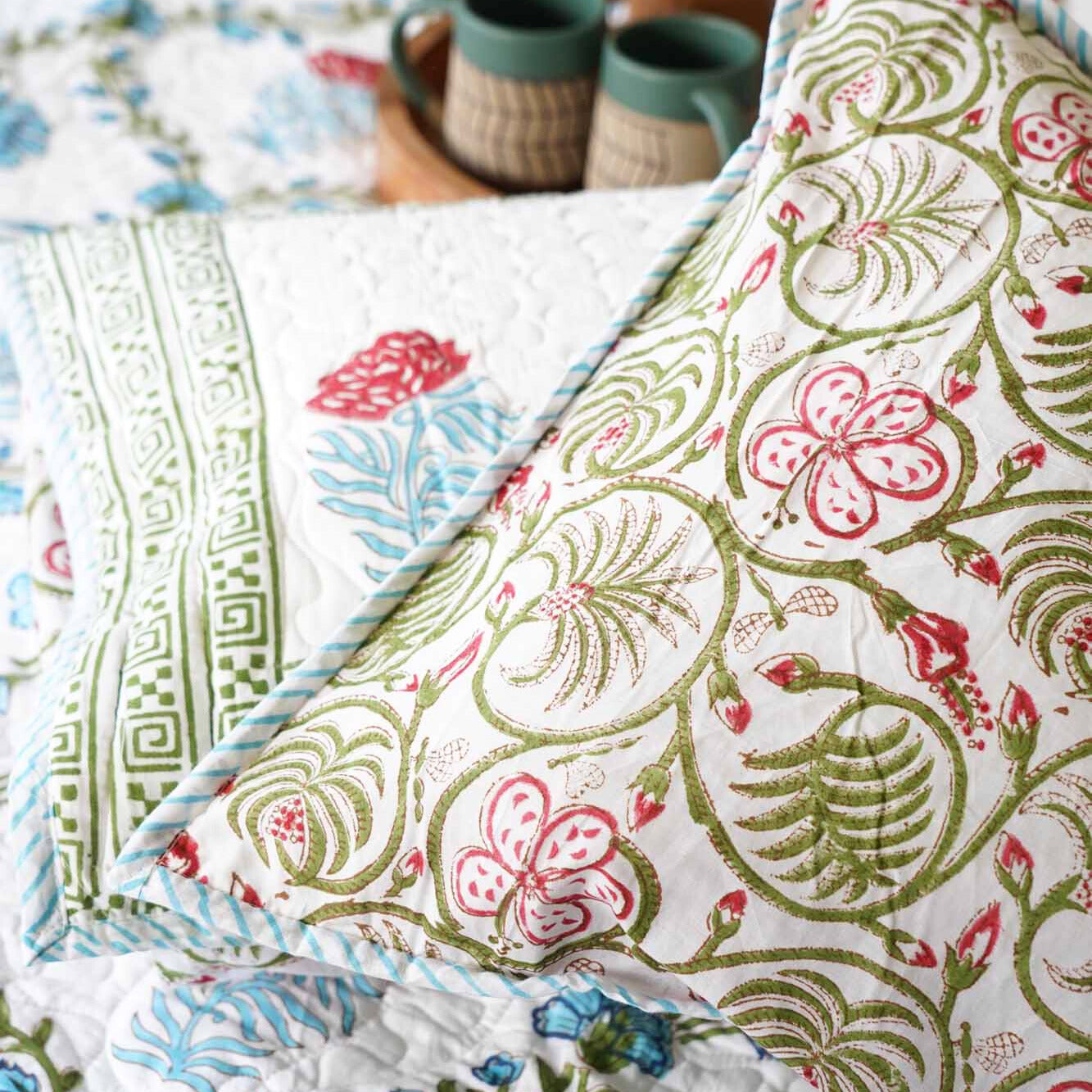 Noor - Quilted and Reversible Handblock Bedcover I Comforter