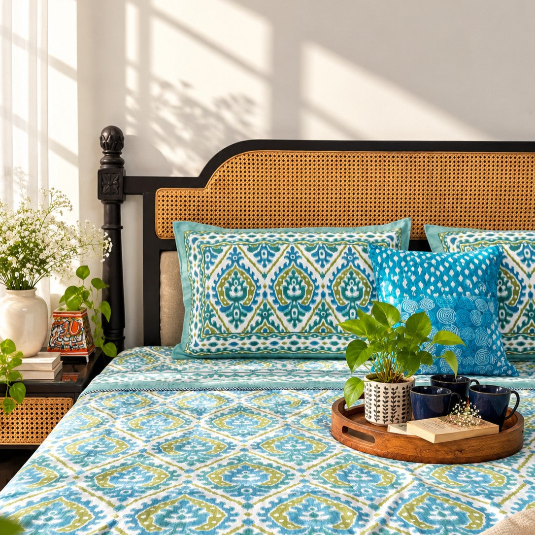 Dohar Bedding Set - Ikkat Blue