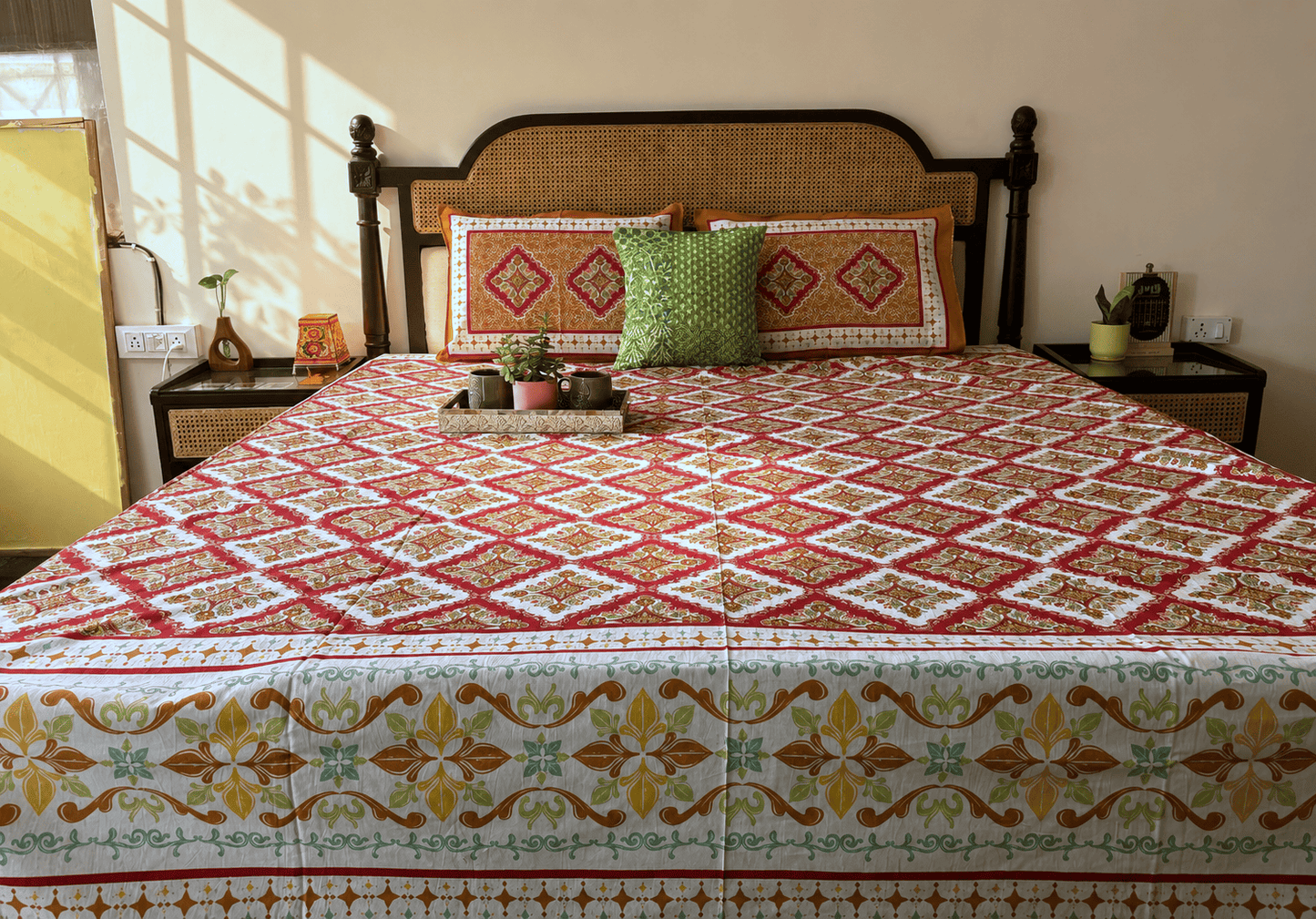 Sagar Red - Flat I Fitted Bedsheet (108x108 Inches)