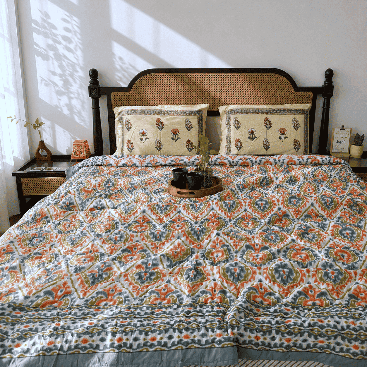 Ikkat Orange - Double Bed Razai/ Comforter