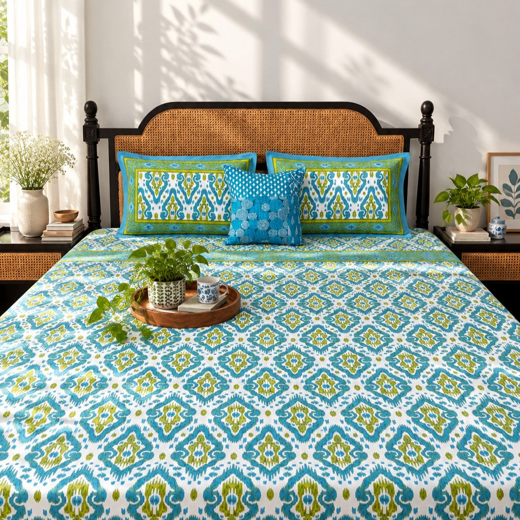 Dohar Bedding Set - Ikkat Green