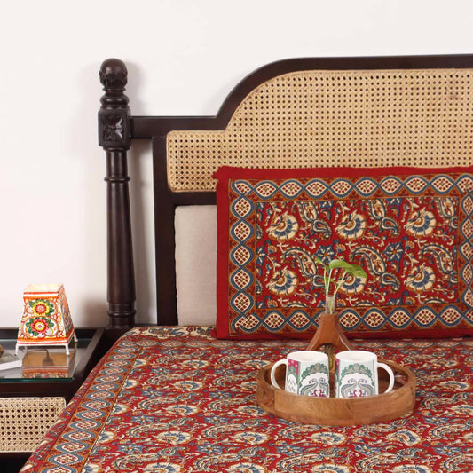 Kalamkari Booti Red - Single Bed Bedsheet (60x90 Inches)