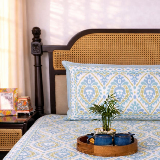 Ikkat Aqua - Single Bed Bedsheet (60x90 Inches)