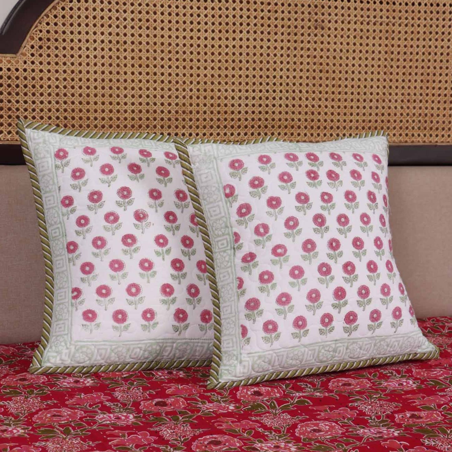 Asmi - Quilted Handblock Cushion Cover