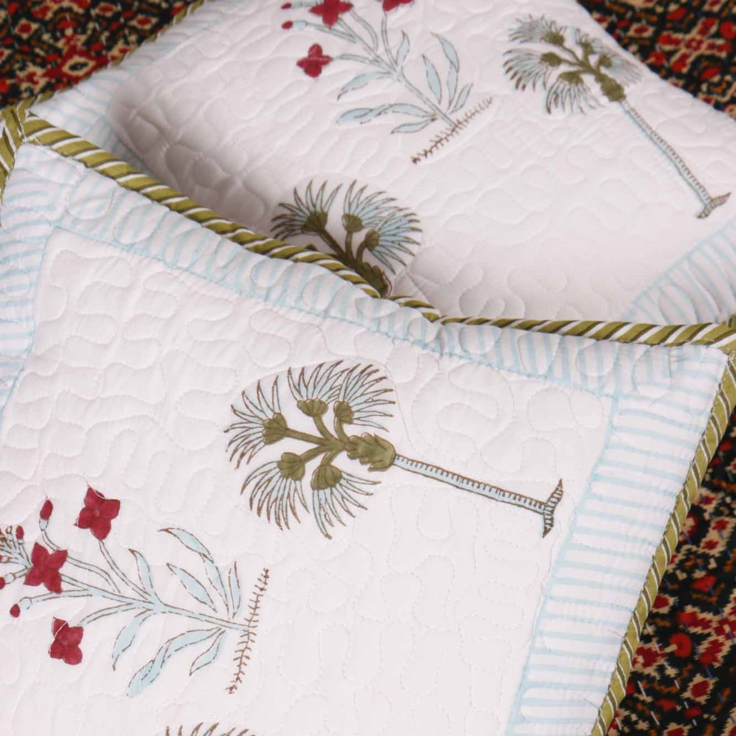 Pankhuri - Quilted Handblock Cushion Cover