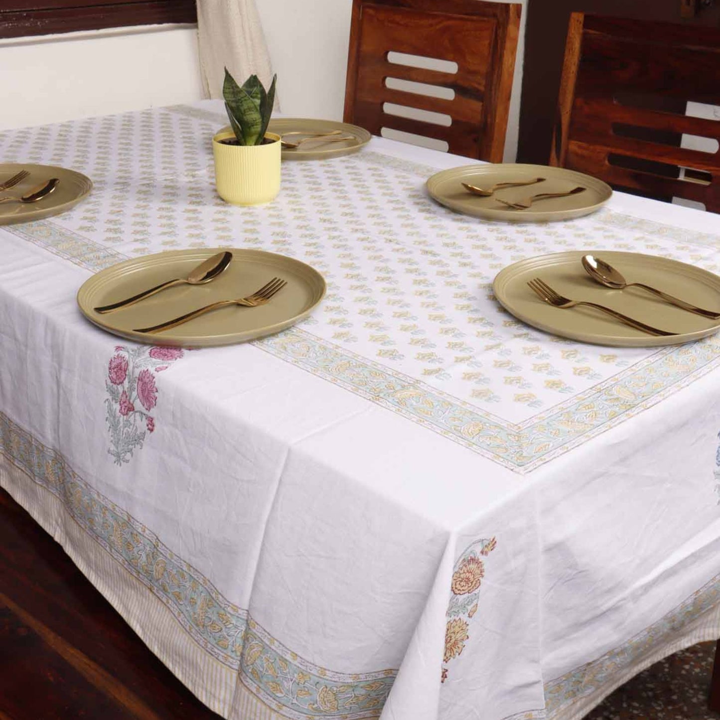Phool Bahar - Hand Block Six & Eight Seater Dining Table Cover