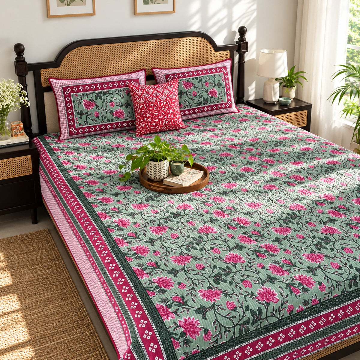 Baagh Green - Quilted and Reversible Bedcover I Comforter