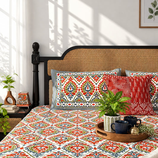 Dohar Bedding Set - Ikkat Orange