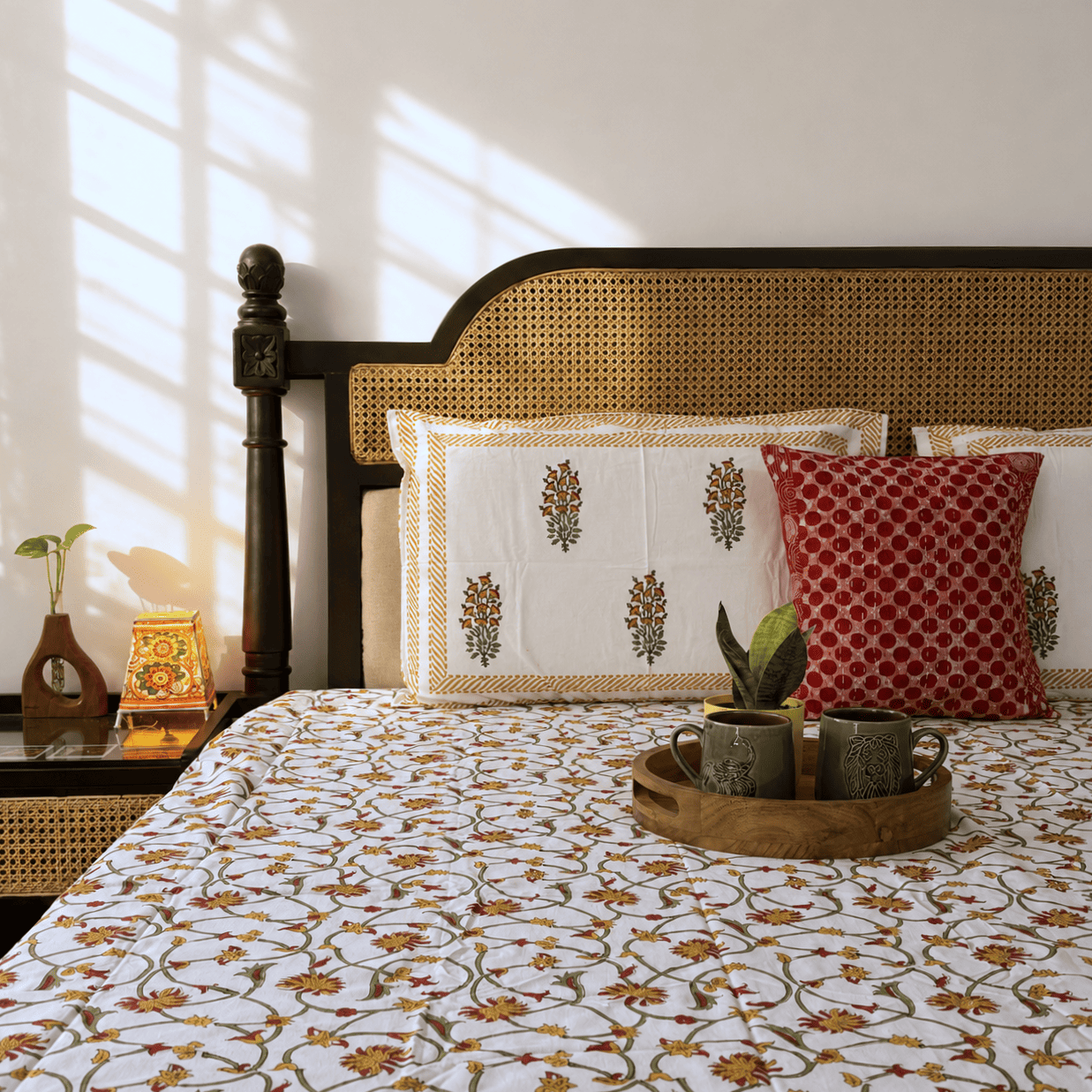 Rust Bloom - Hand block Bedsheet (108x108 Inches)