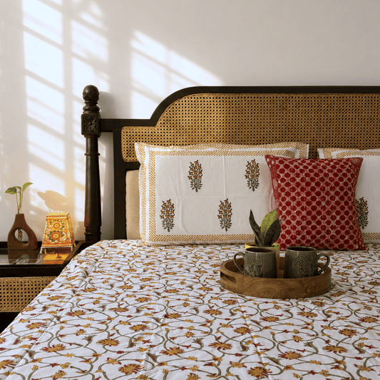 Rust Bloom - Hand block Bedsheet (108x108 Inches)