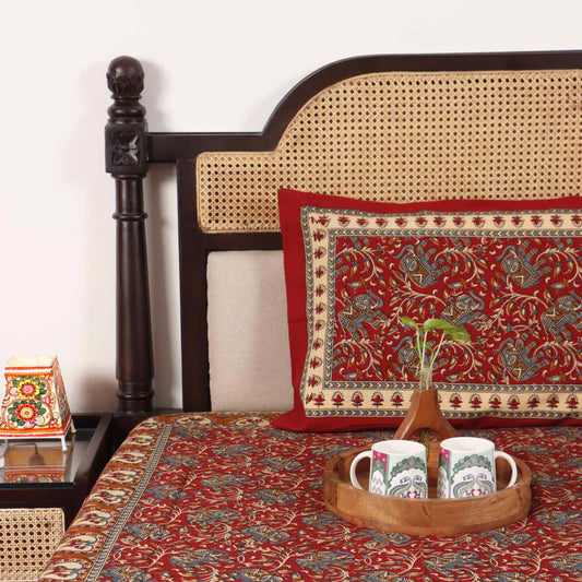 Kalamkari Haathi Red - Single Bed Bedsheet (60x90 Inches)