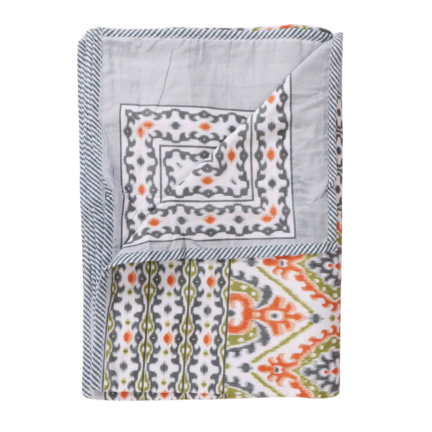 Double Bed Reversible Mul Dohar – Ikkat Orange