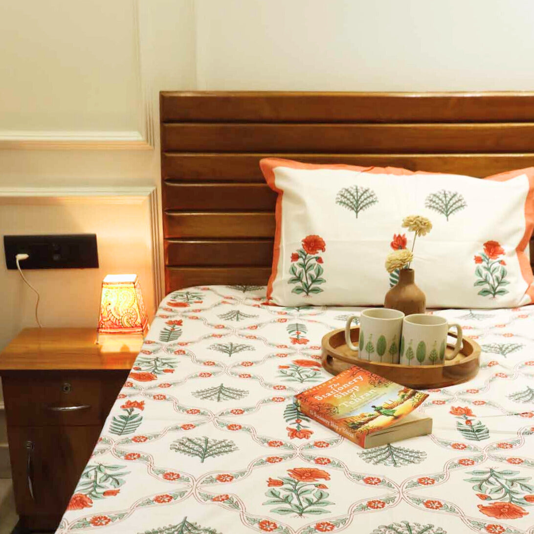 Krisha Red - Flat I Fitted Bedsheet (100x108 Inches)