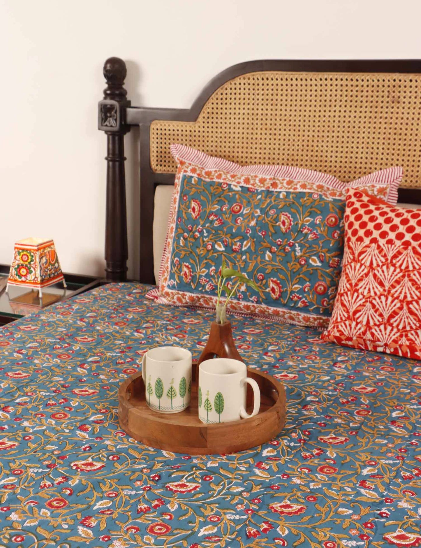 Hand block Kalamkari Blue Rangoon (108x108 Inches)